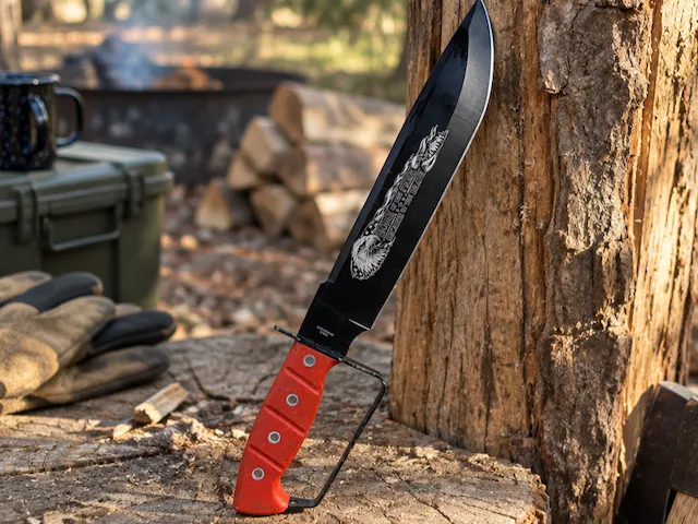 Eagle Motif Survival Knife with Red Handle and Hand Guard