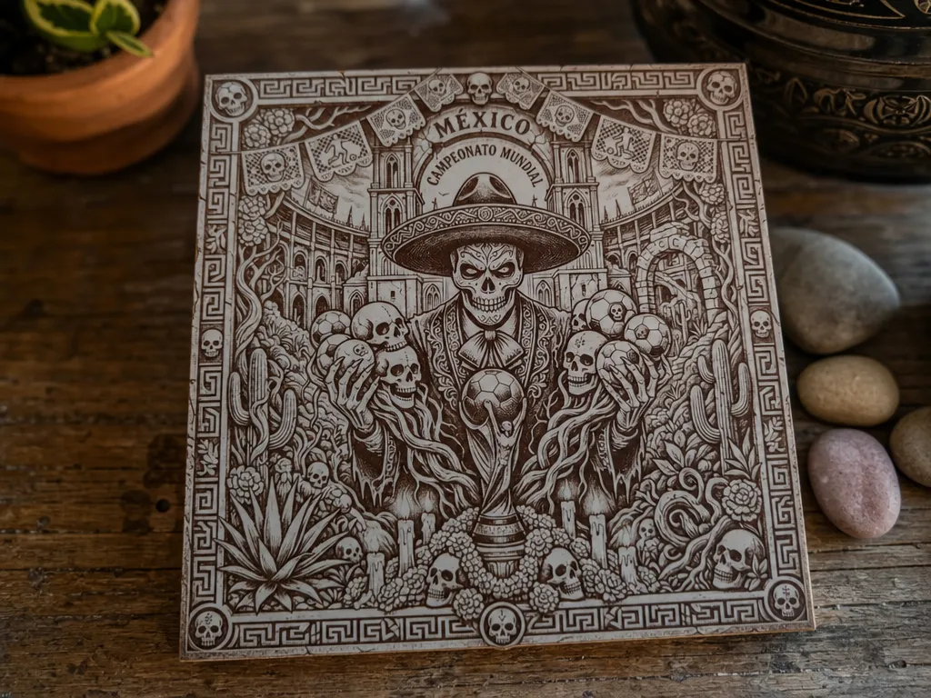 Mexico World Cup Day of the Dead Skull Art Tile
