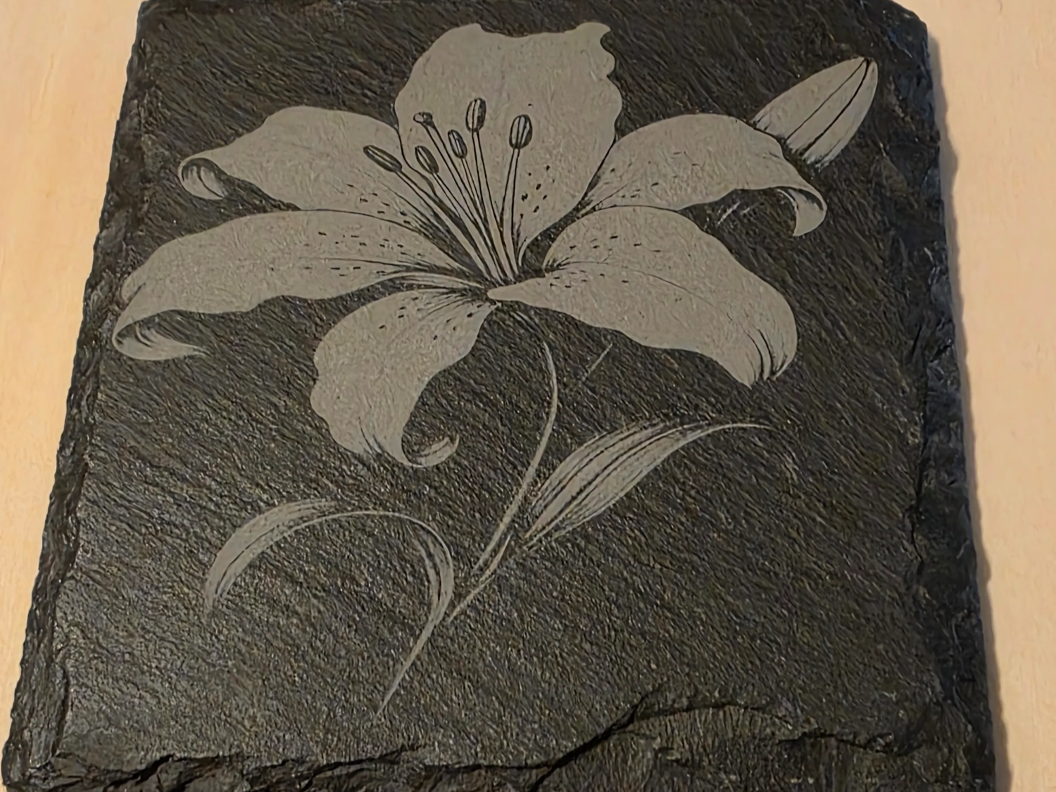 Square Slate Coaster Featuring a Detailed Lily Flower Illustration
