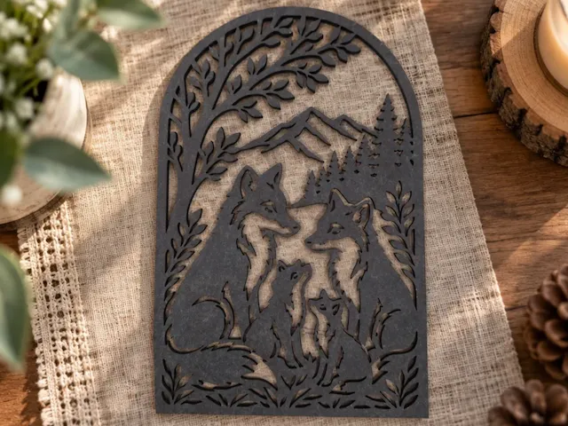 Fox Family Mountain Forest Wall Art