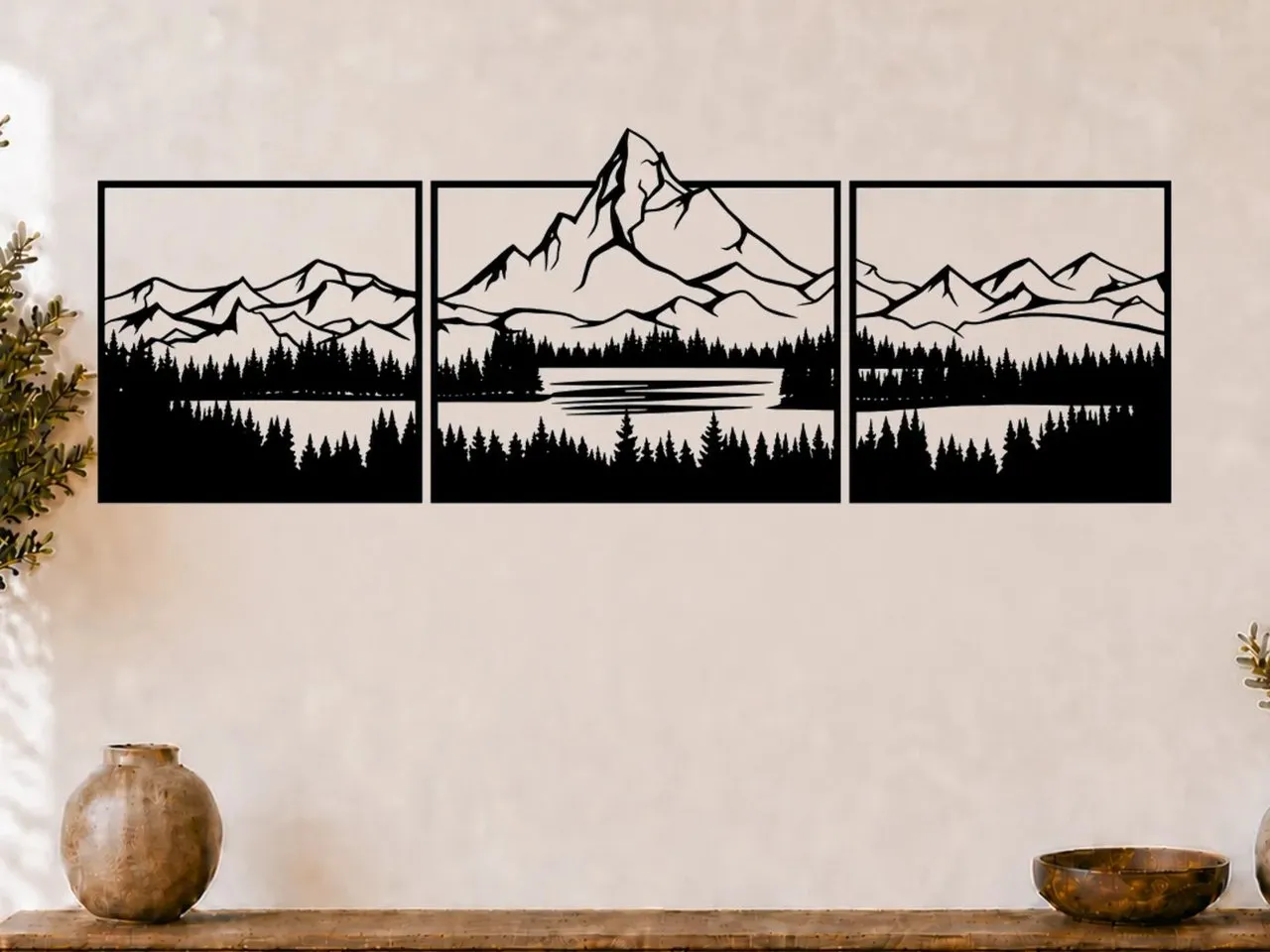 [Laser cut and engrave] Three-Piece Mountain and Forest Landscape Wall Art Set