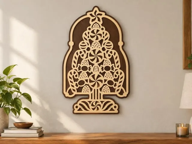 Festive Christmas Tree Candy Theme Wooden Laser-Cut Wall Art & Home Decor