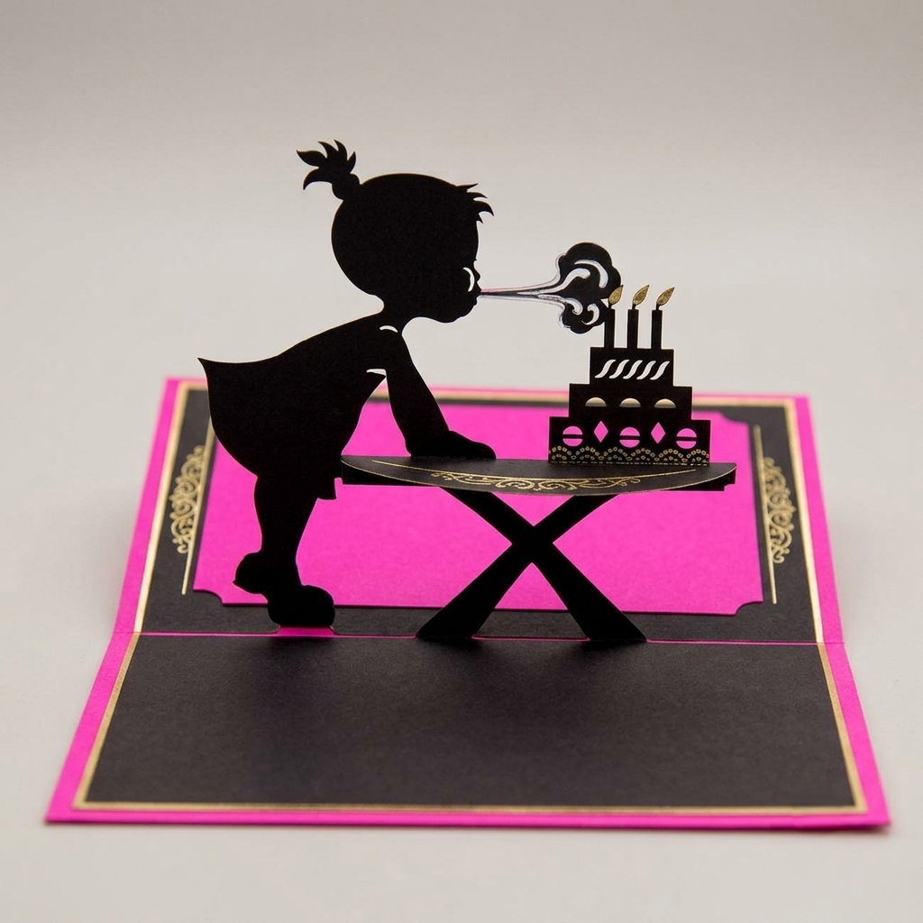 [Laser cut and engrave] Figurine de petite fille soufflant les bougies sur un gâteau d'anniversaire