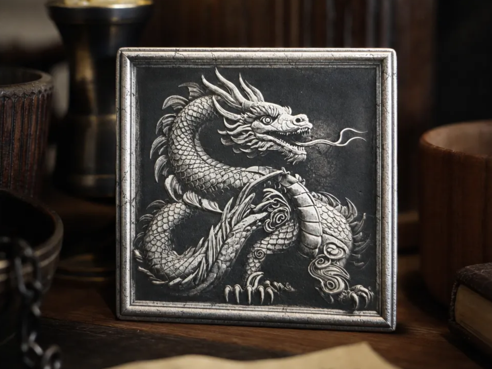Highly detailed Dragon design Norton white tile coaster