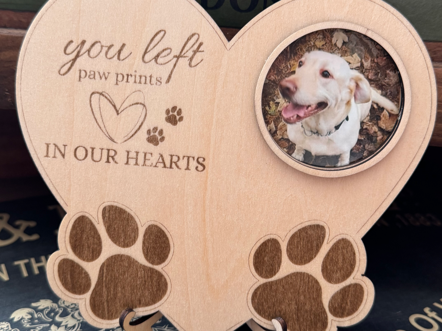 Heart Shaped Pet Memorial Photo Frame with Paw Print Details