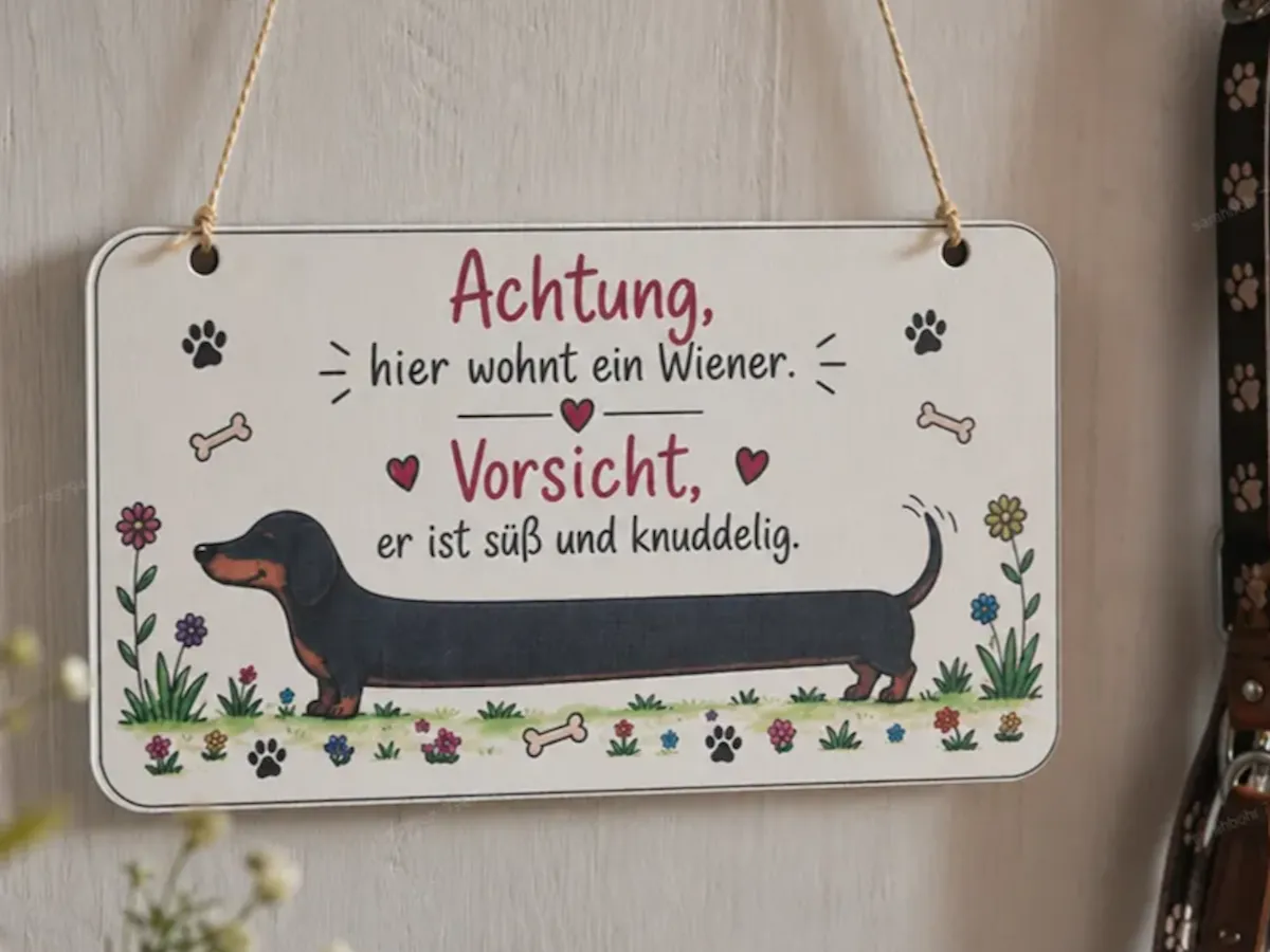 [Laser cut and engrave,Inkjet printing] Türschild mit Dackel Motiv und lustigem Spruch