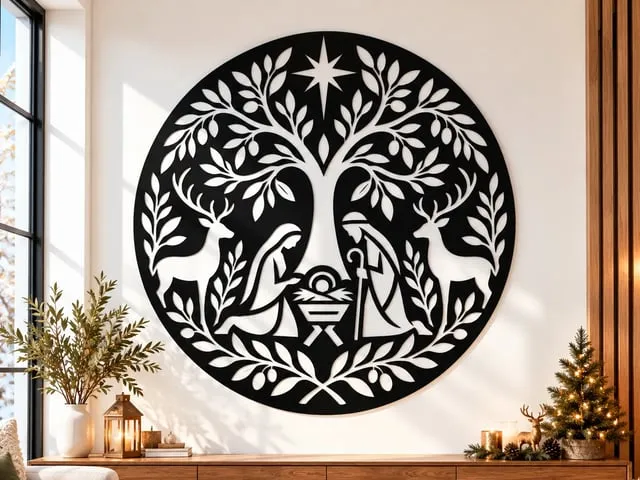 Nativity Tree of Life SVG, Holy Family Christmas Wall Art, Olive Tree Laser Cut File, Religious Christmas Decor