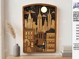 [Laser cut and engrave] Layered Wooden Cityscape Wall Art with Integrated LED Lighting Laser Cut Bundle. Wall Decor. 3D Night Light