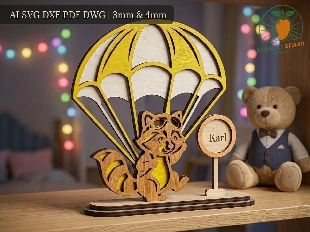[Laser cut and engrave] 3D Parachute Badger Laser Cut File