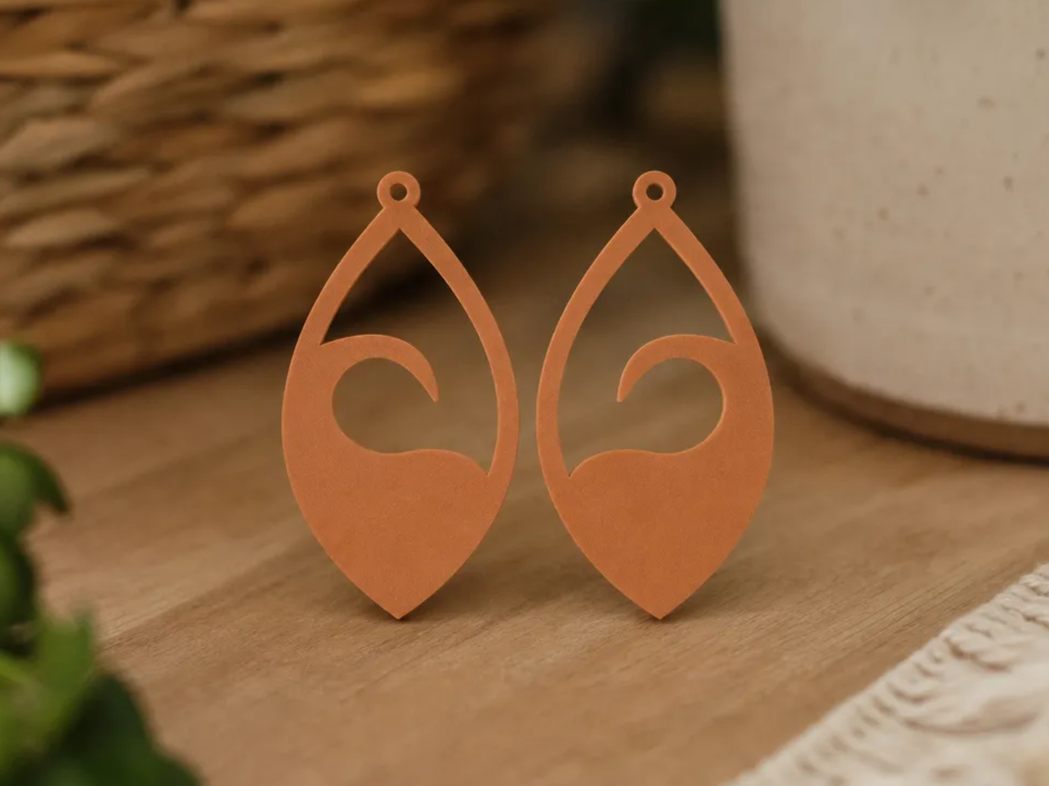 Teardrop Earrings with Wave Cutout Motif