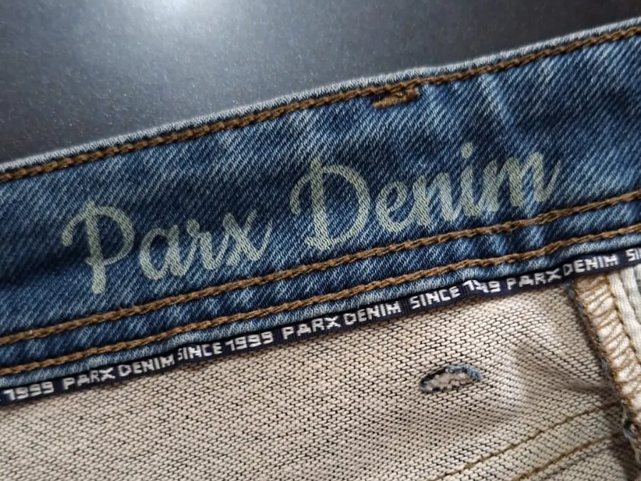 Parx Denim blue jeans waistband with interior branding