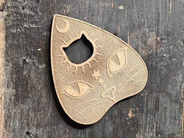 Celestial Cat Ouija spiritboard Planchette with stars and cat cutout