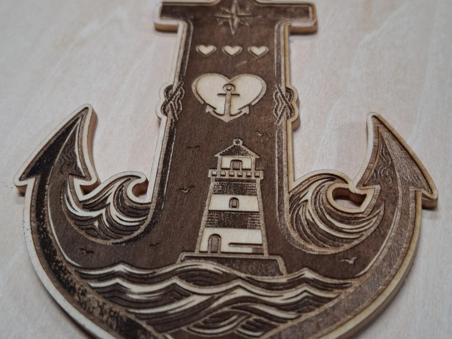 Nautical Anchor Wall Hanging Featuring Lighthouse and Ocean Waves
