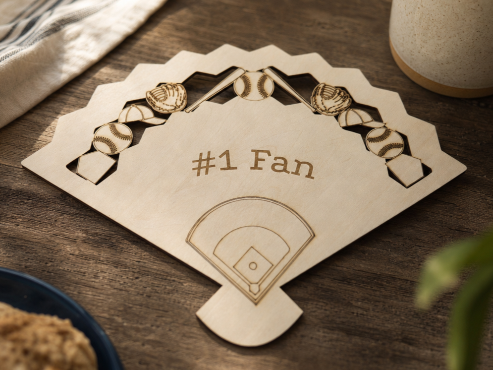 #1 Fan Baseball Themed Wooden Hand Fan