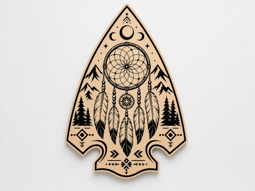 Native American Dreamcatcher SVG XCS | Arrowhead Boho Laser Cut Wall Art | Rustic Wooden Decor | Instant Digital Download
