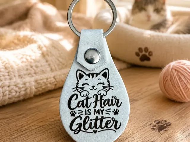 Cat Hair Is My Glitter Leather Keychain