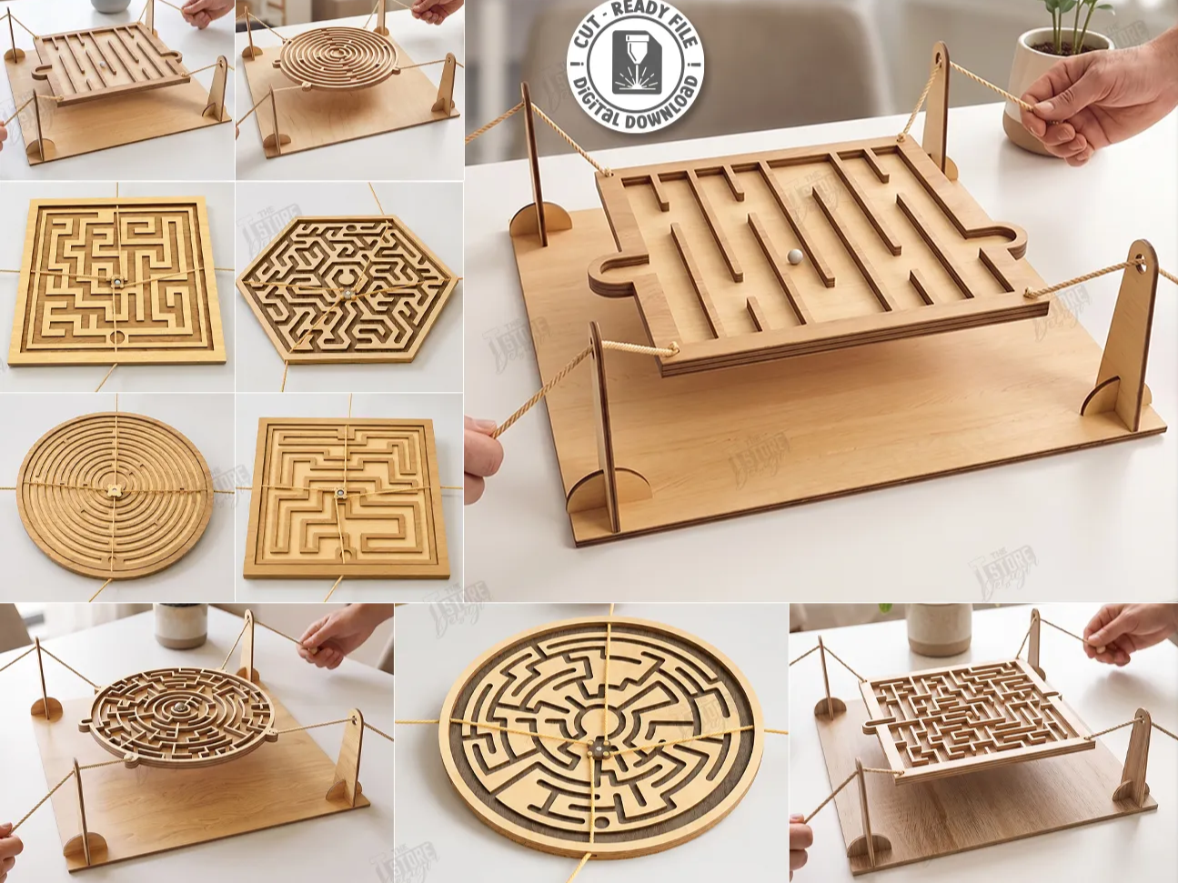 Wooden Suspended Maze Balance Game with Marble Laser Cut Bundle. Board Games. Maze Puzzles