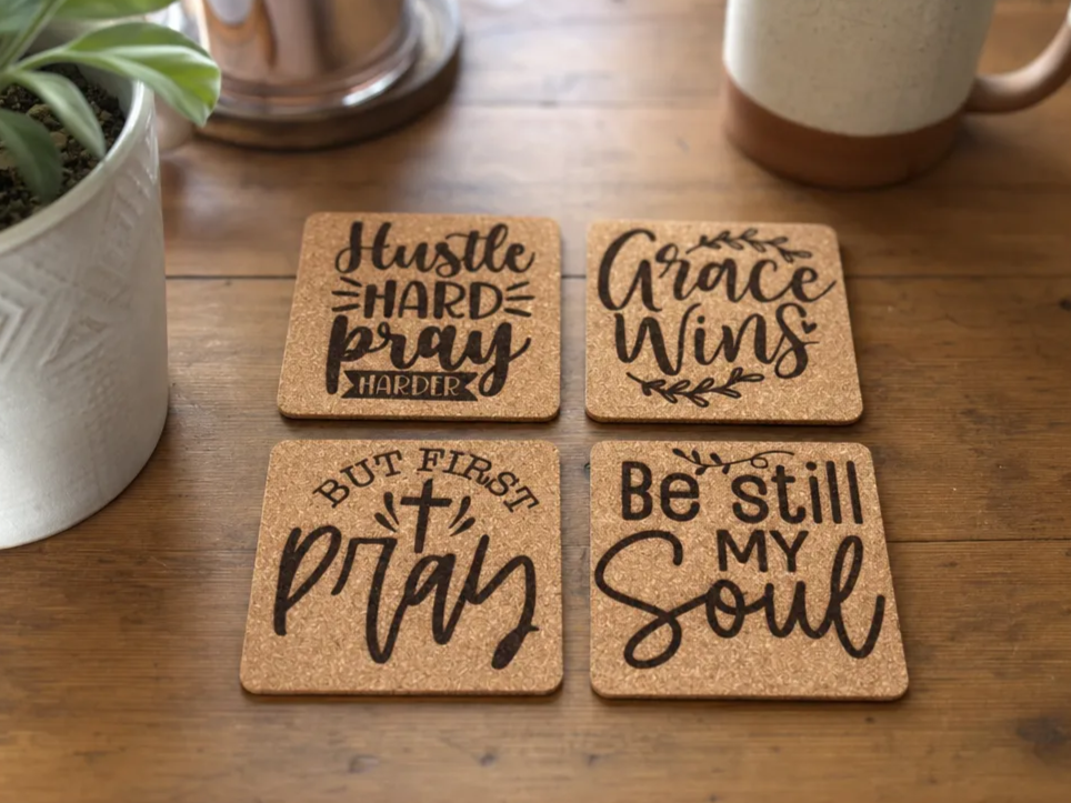 Set of Four Inspirational Quote Cork Coasters