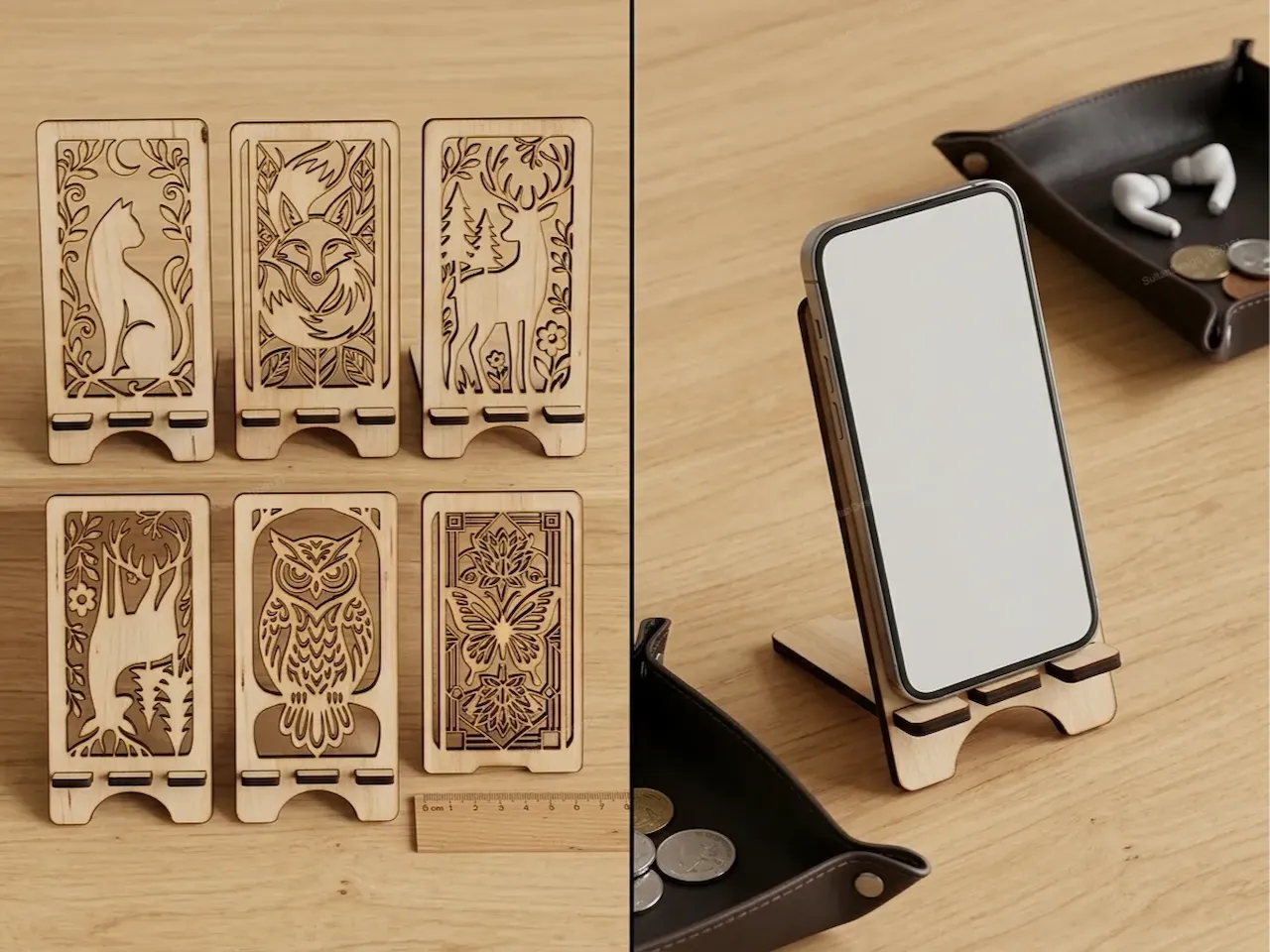 [Laser cut and engrave] Woodland Animal Phone Holder Collection
