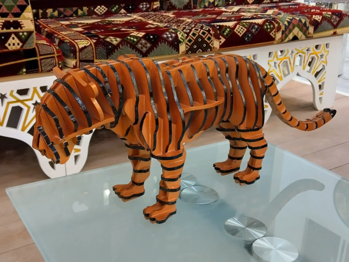 Slotted Wooden Tiger Figurine Sculpture