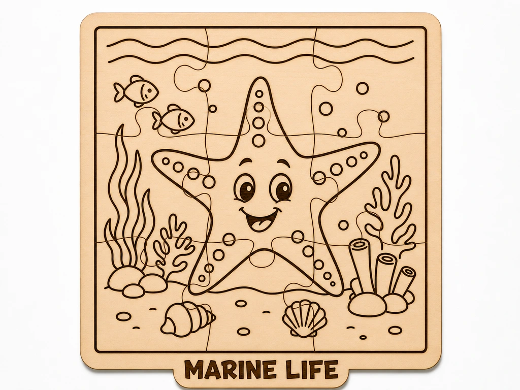 Starfish Wooden Puzzle for Kids | Marine Life Montessori Toy, Ocean Animal Learning Activity and Fine Motor Skills Development