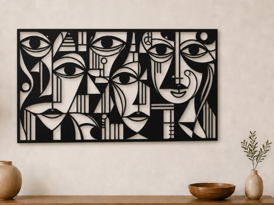 Abstract Faces Wall Art SVG | Geometric Portrait Laser Cut Design | Modern Cubist Style Decor Digital Download