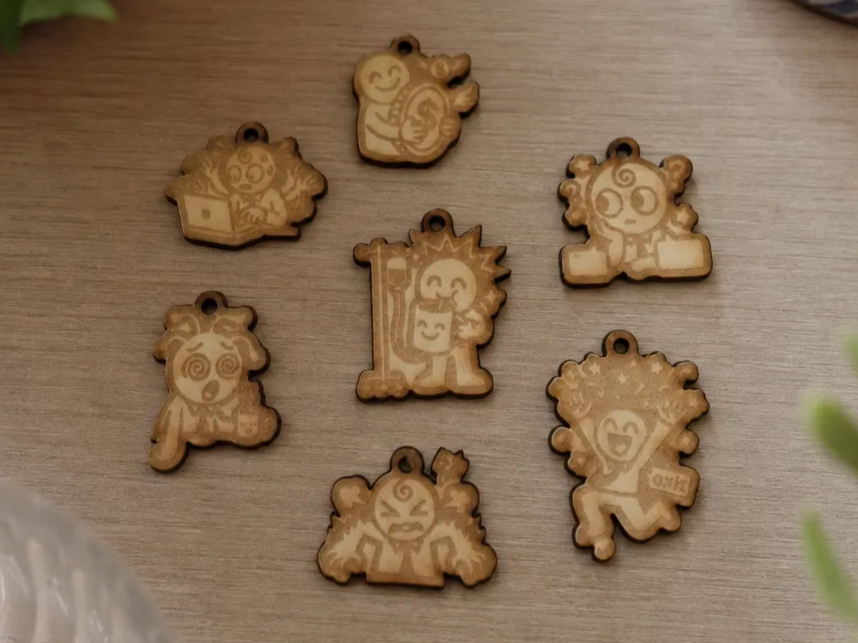 Laser Engraved Worker Meme Wooden Charms