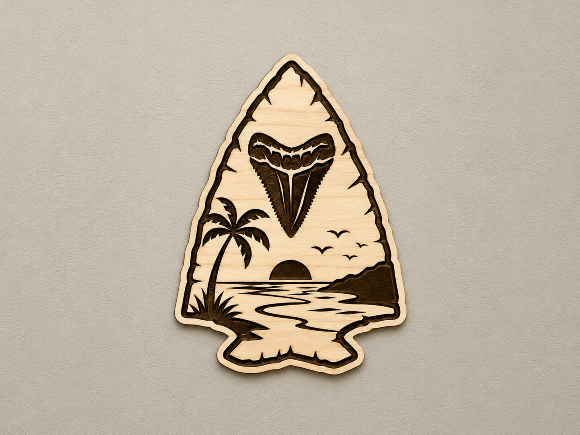 Arrowhead Shark Tooth Megalodon Beach Scene Sunset Art