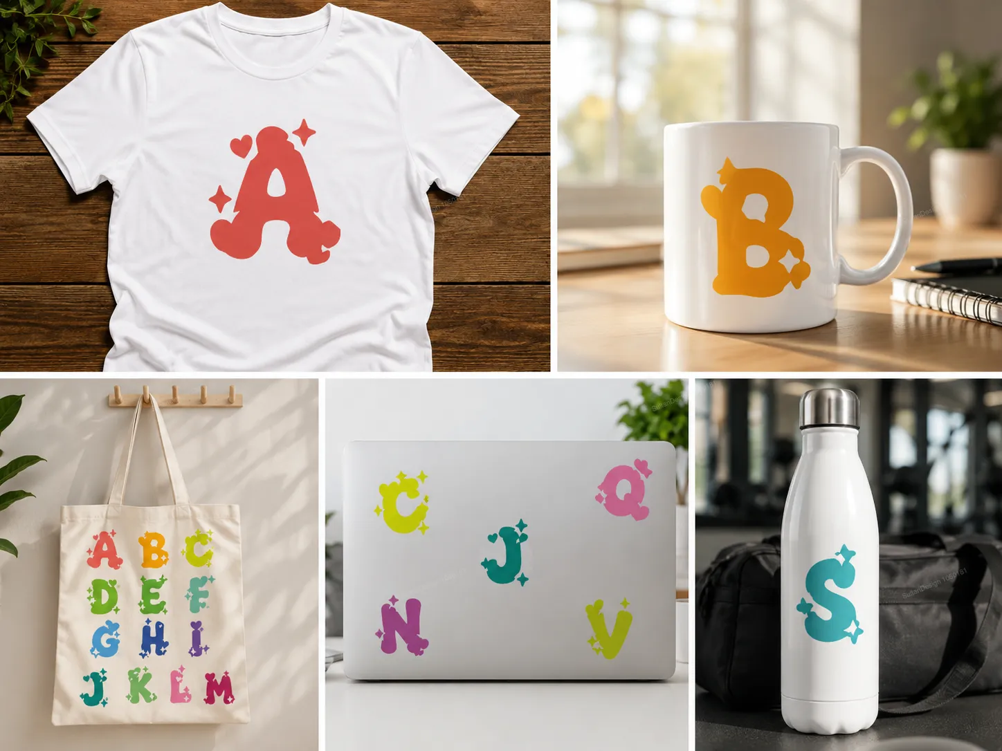 Alphabet Letter Graphics with Hearts and Stars