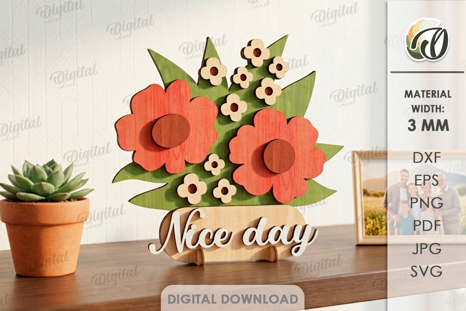 [Laser cut and engrave] 3D Flower Stands Bundle. Plant Home Decor Laser Cut Files. Floral Shelf Sitter SVG. Summer. Mother's Day Gift. Spring Standing decor