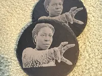 [Laser cut and engrave] Round Slate Coaster Featuring Portrait of Octavia Butler