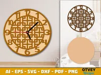 [Laser cut and engrave] Round Wooden Wall Clock with Geometric Rattan Pattern