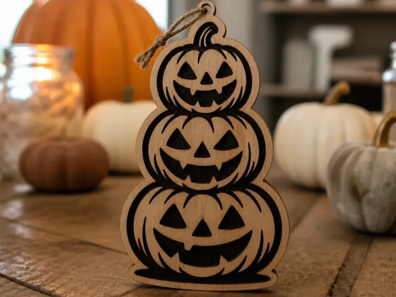 [Laser cut and engrave] Stacked Jack-o'-lantern Halloween Ornament