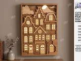[Laser cut and engrave] Layered Wooden Cityscape Wall Art with Integrated LED Lighting Laser Cut Bundle. Wall Decor. 3D Night Light