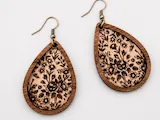 [Laser cut and engrave] Teardrop Wooden Earrings with Floral Pattern