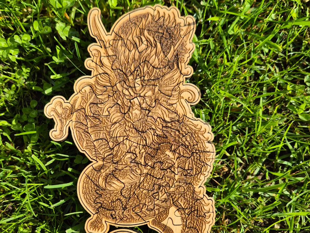 Dragon puzzle with unique puzzle pieces
