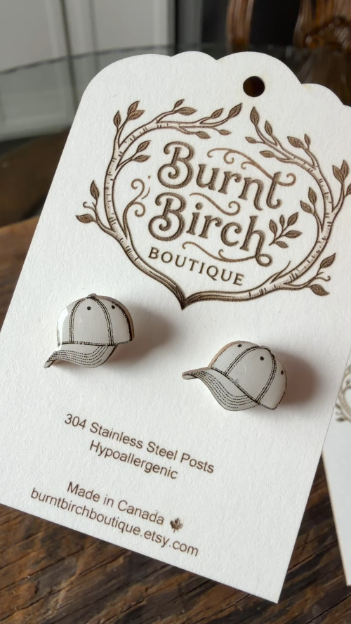 [Laser cut and engrave] Baseball Cap Stud Earrings