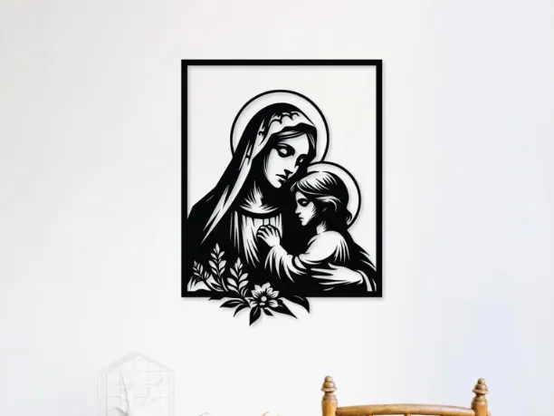 Virgin Mary and Child SVG, Madonna Wall Art Laser Cut File, Catholic Religious Decor, Christian Wall Art, Mother and Child SVG