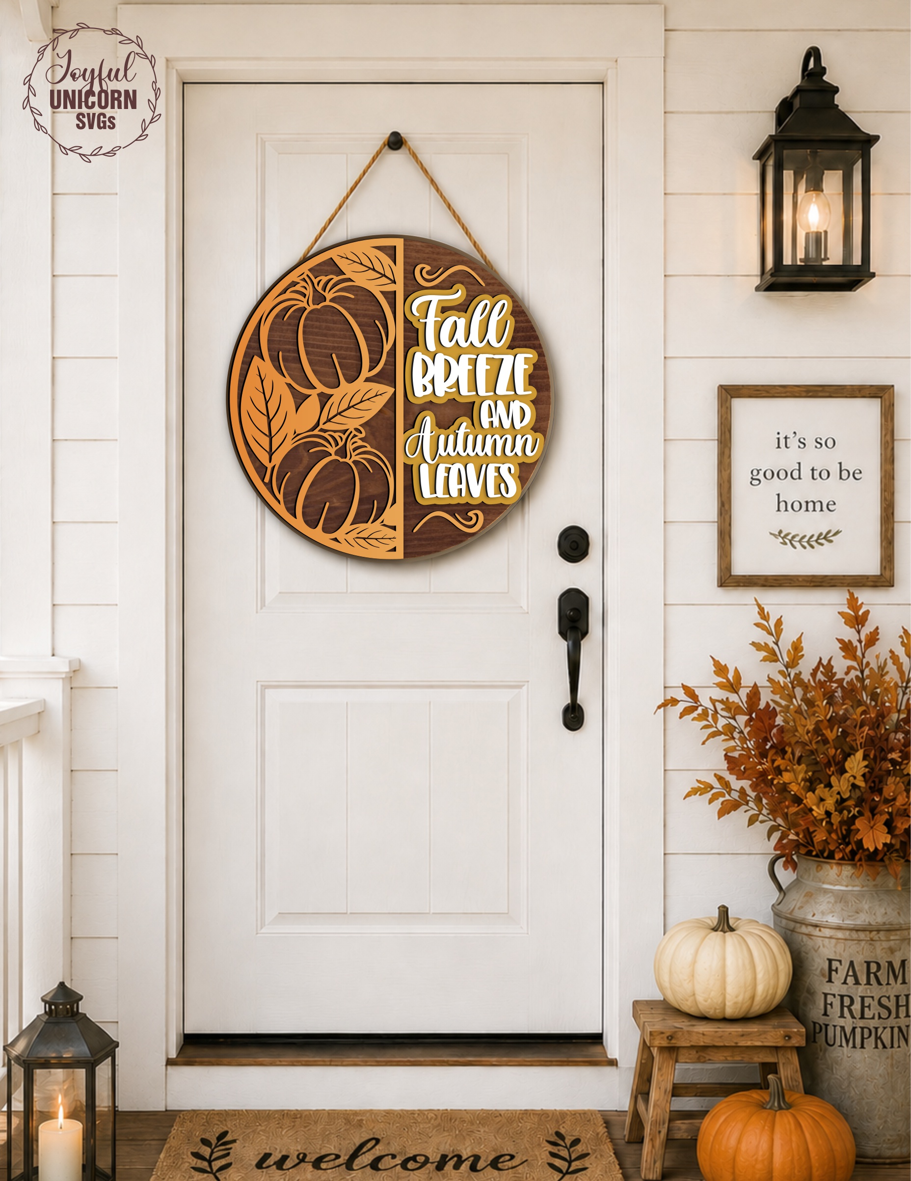 [Laser cut and engrave] Fall Door Hanger SVG Bundle, Autumn Round Door Sign with Scarecrow, Happy Fall Y'all Round Sign, Pumpkin Welcome Sign,Glowforge, CNC, Xtool