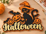 [Laser cut and engrave] Three-Layer Witch Cat Halloween Sign | 3 mm Plywood