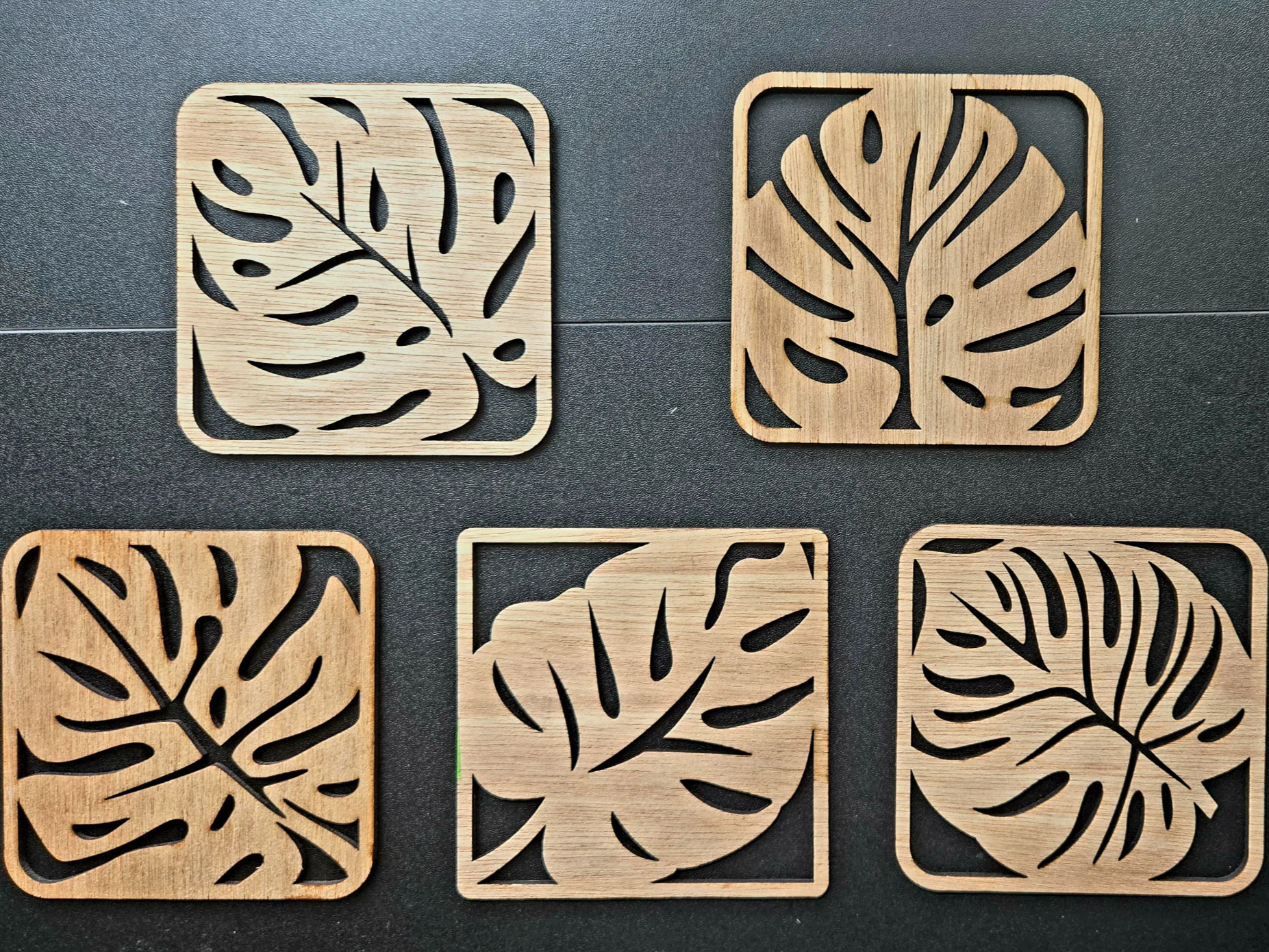 Square Monstera Leaf Wooden Drink Coasters