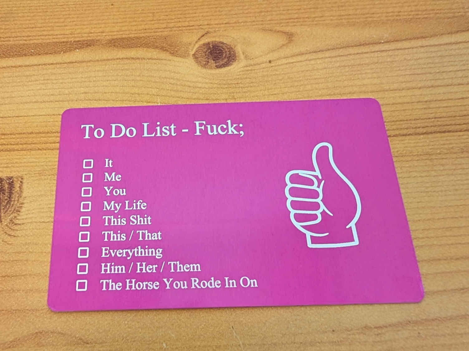 Checklist of Fucks - Pink Anodized Business Card