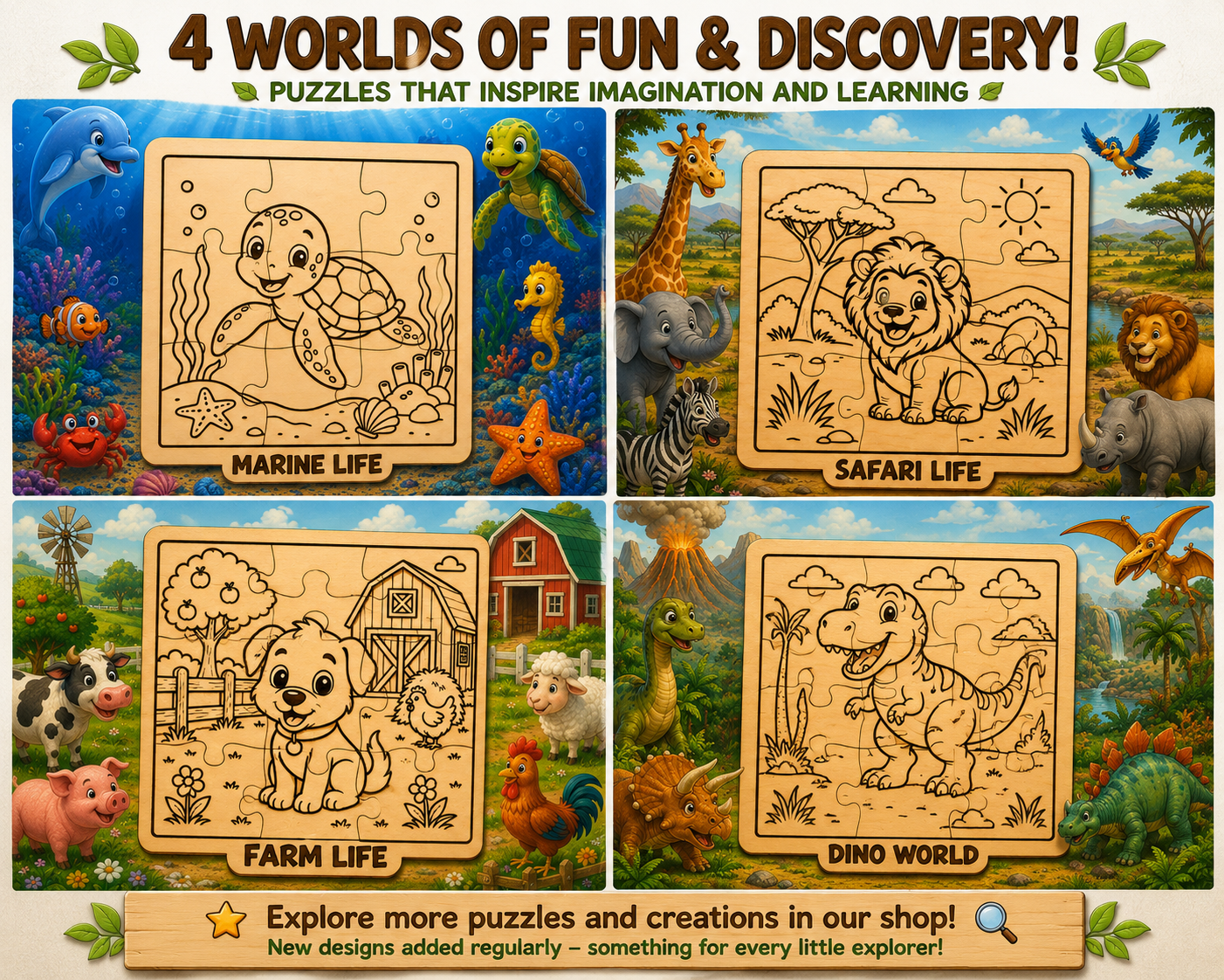 Dino World Triceratops Puzzle SVG | Cute Wooden Dinosaur Puzzle for Kids | Laser Cut Coloring Craft | Preschool Educational Toy instruction: step 2 -