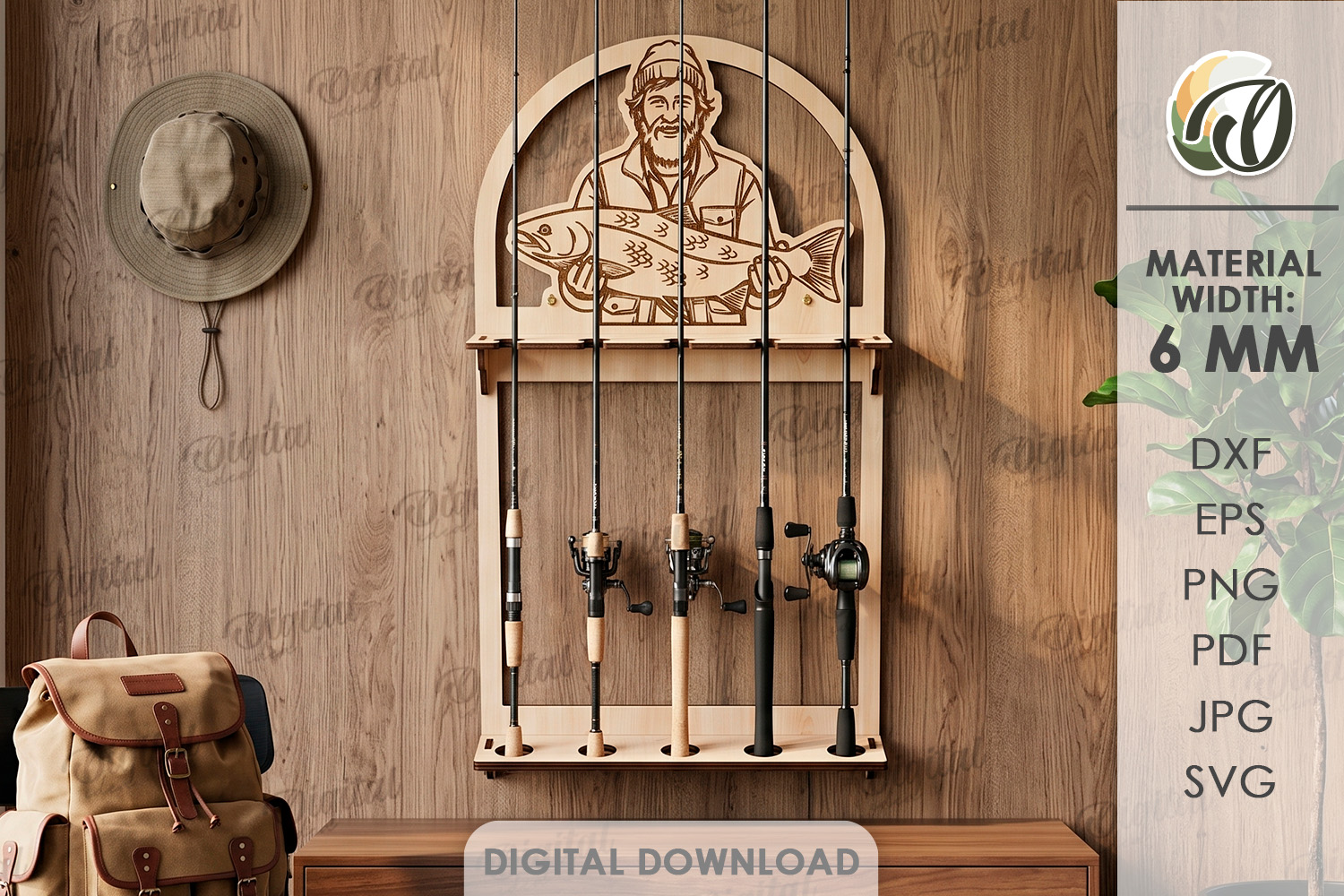 [Laser cut and engrave] 3D Fishing Rod Racks bundle. Fishing lure display laser cut files. Fisherman gift svg. Lake house wall decor. Hanging fishing pole organizer