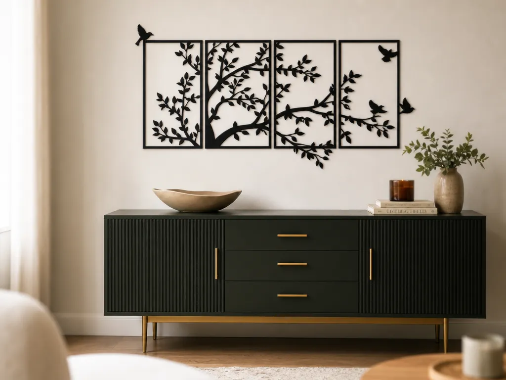 Birds and Tree Branch Wall Art SVG, Nature Panel SVG, Forest Wall Decor, Laser Cut File, Botanical Wall Art, Bird Silhouette Panels