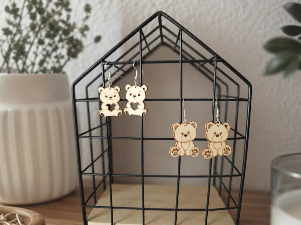 Boucles d'oreilles pendantes en forme d'ourson