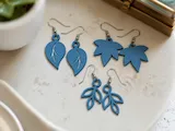 [Laser cut and engrave] Blue Leaf Shape Dangle Earrings Set