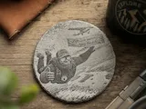 [Laser cut and engrave] Round Slate Coaster Featuring Bigfoot Skydiving with Life is a Journey Quote