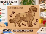 [Laser cut and engrave] Golden Retriever Wooden Jigsaw Puzzle for Kids