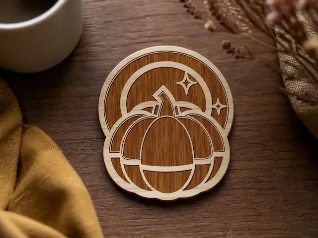 Round Wooden Pumpkin Coaster with Celestial Star Accents